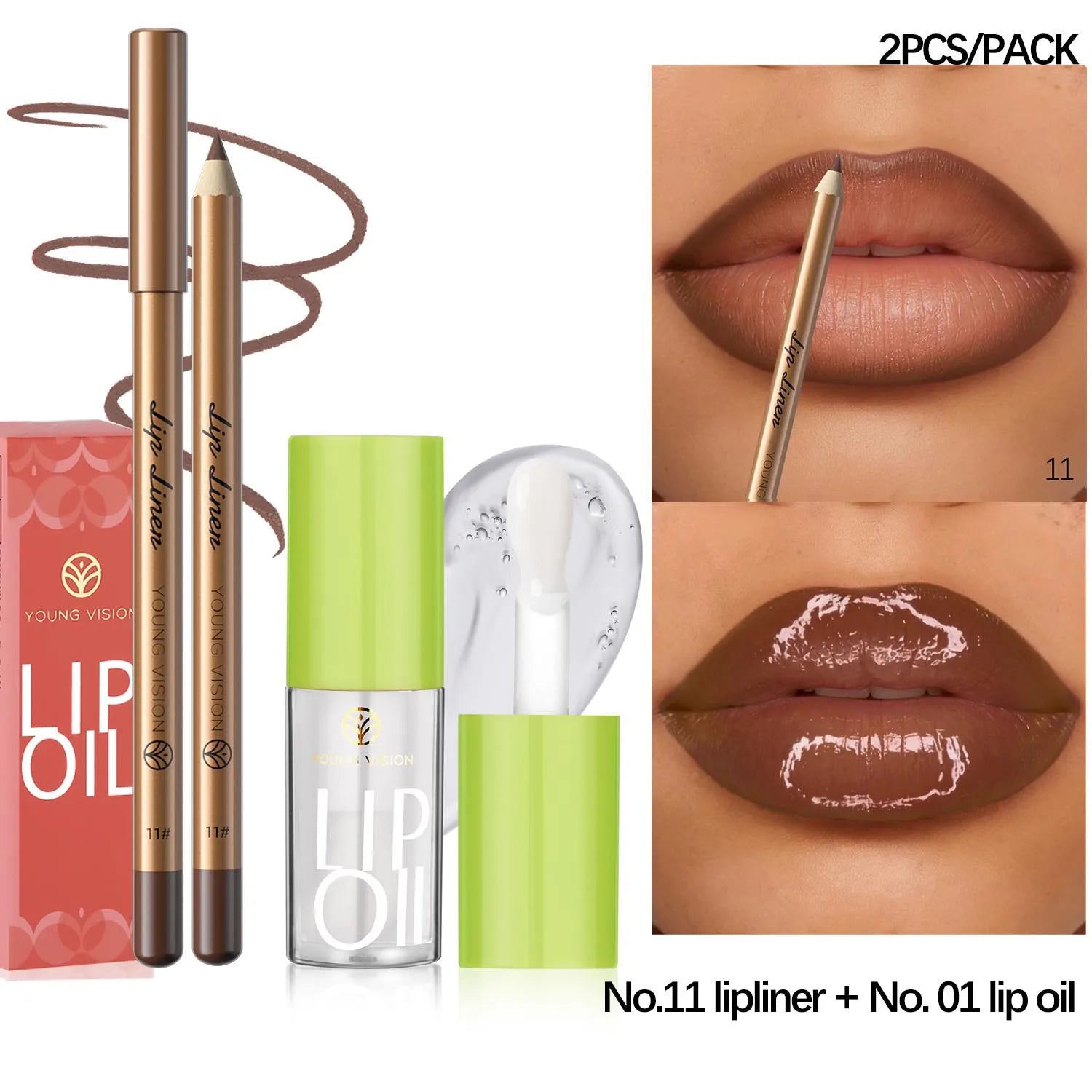 USHAS' 12 Color Lip Liner + LIPSTICK Nude lipstick