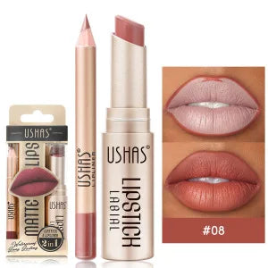 USHAS' 12 Color Lip Liner + LIPSTICK Nude lipstick