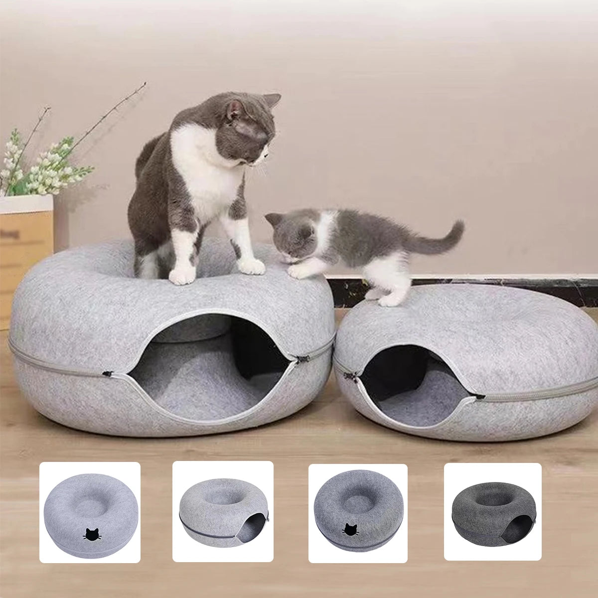 Donut Cat Bed Interactive Tunnel