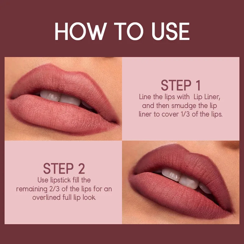 USHAS' 12 Color Lip Liner + LIPSTICK Nude lipstick