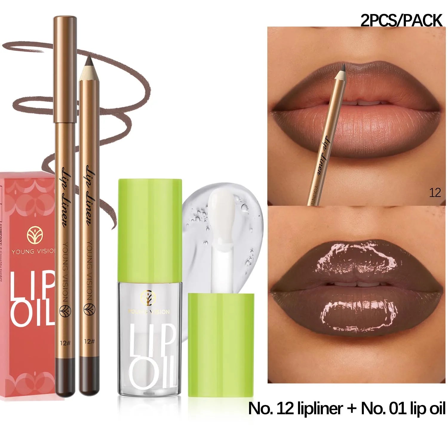 USHAS' 12 Color Lip Liner + LIPSTICK Nude lipstick