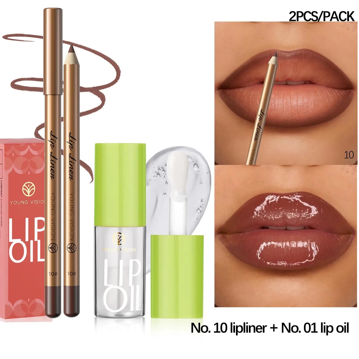 USHAS' 12 Color Lip Liner + LIPSTICK Nude lipstick
