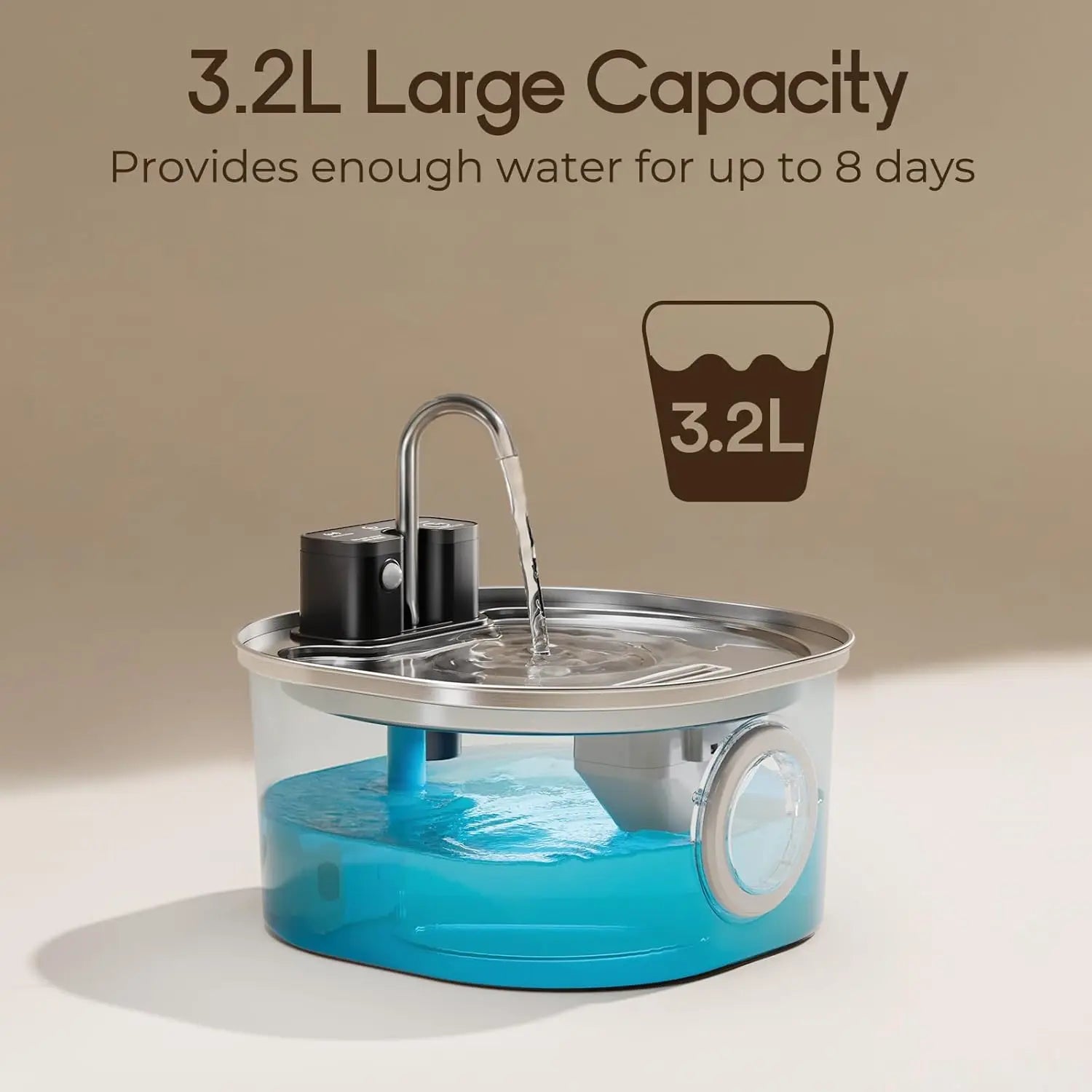 3L Stainless Steel Wireless Cat Water Fountain
