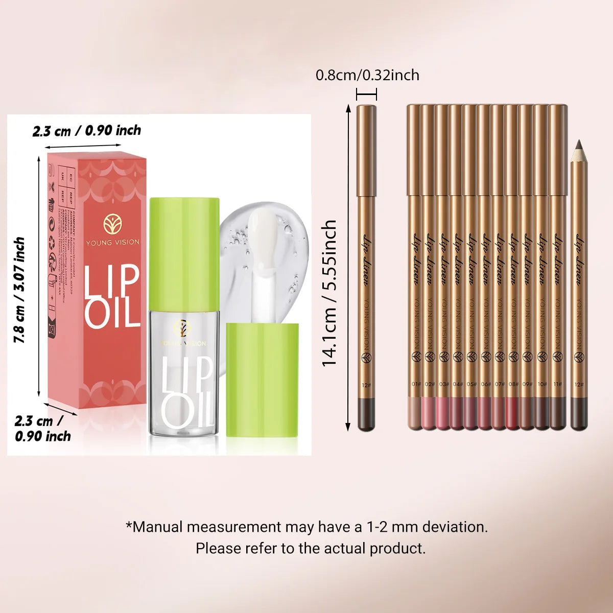 USHAS' 12 Color Lip Liner + LIPSTICK Nude lipstick