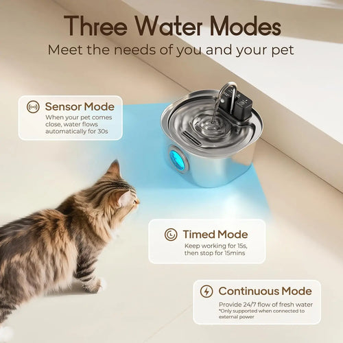 3L Stainless Steel Wireless Cat Water Fountain