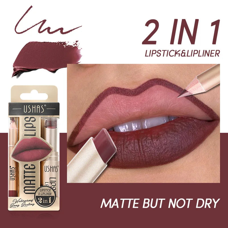 USHAS' 12 Color Lip Liner + LIPSTICK Nude lipstick