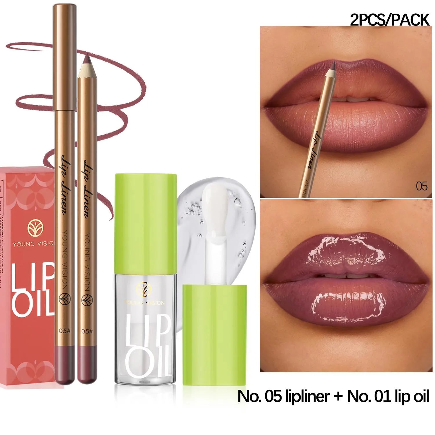 USHAS' 12 Color Lip Liner + LIPSTICK Nude lipstick