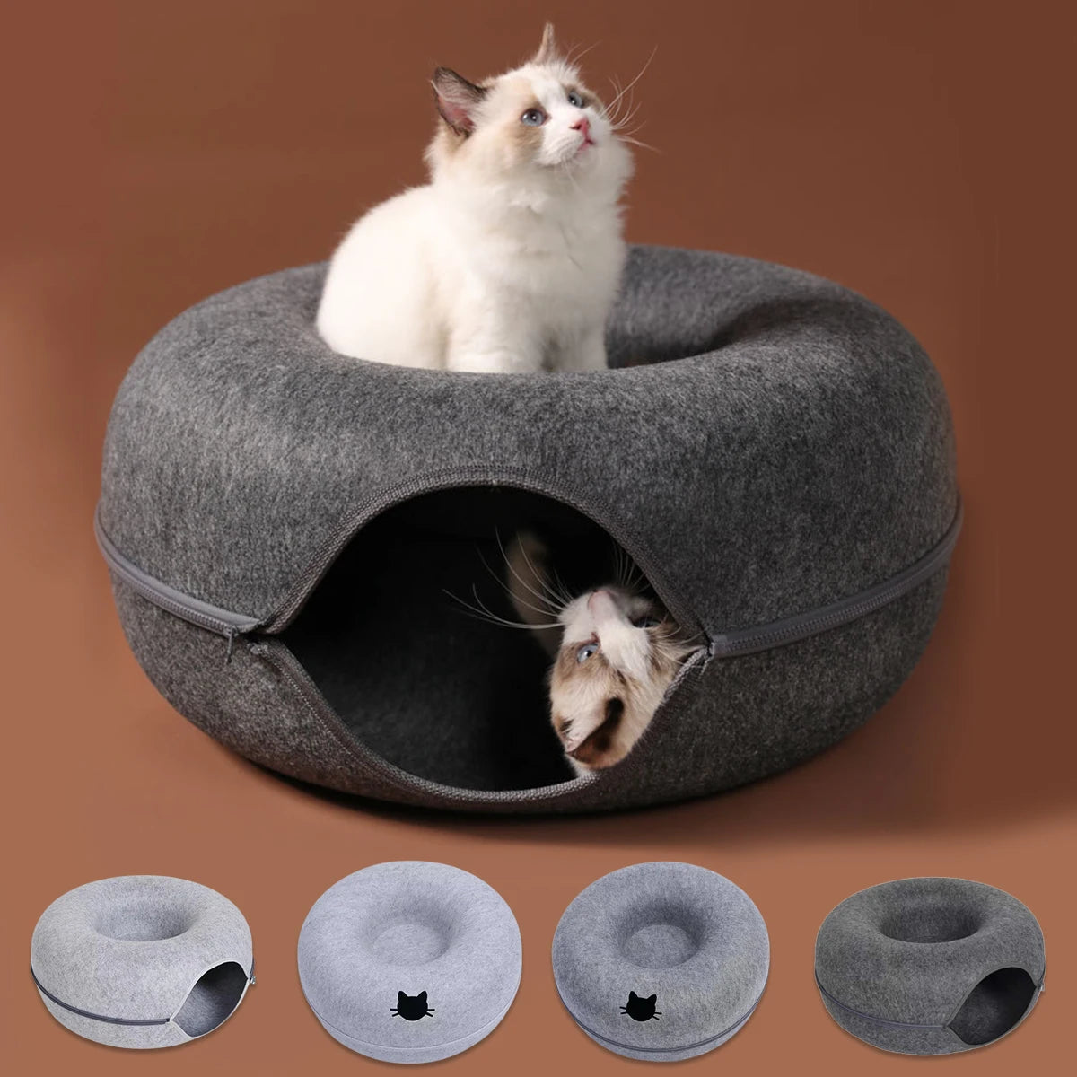 Donut Cat Bed Interactive Tunnel